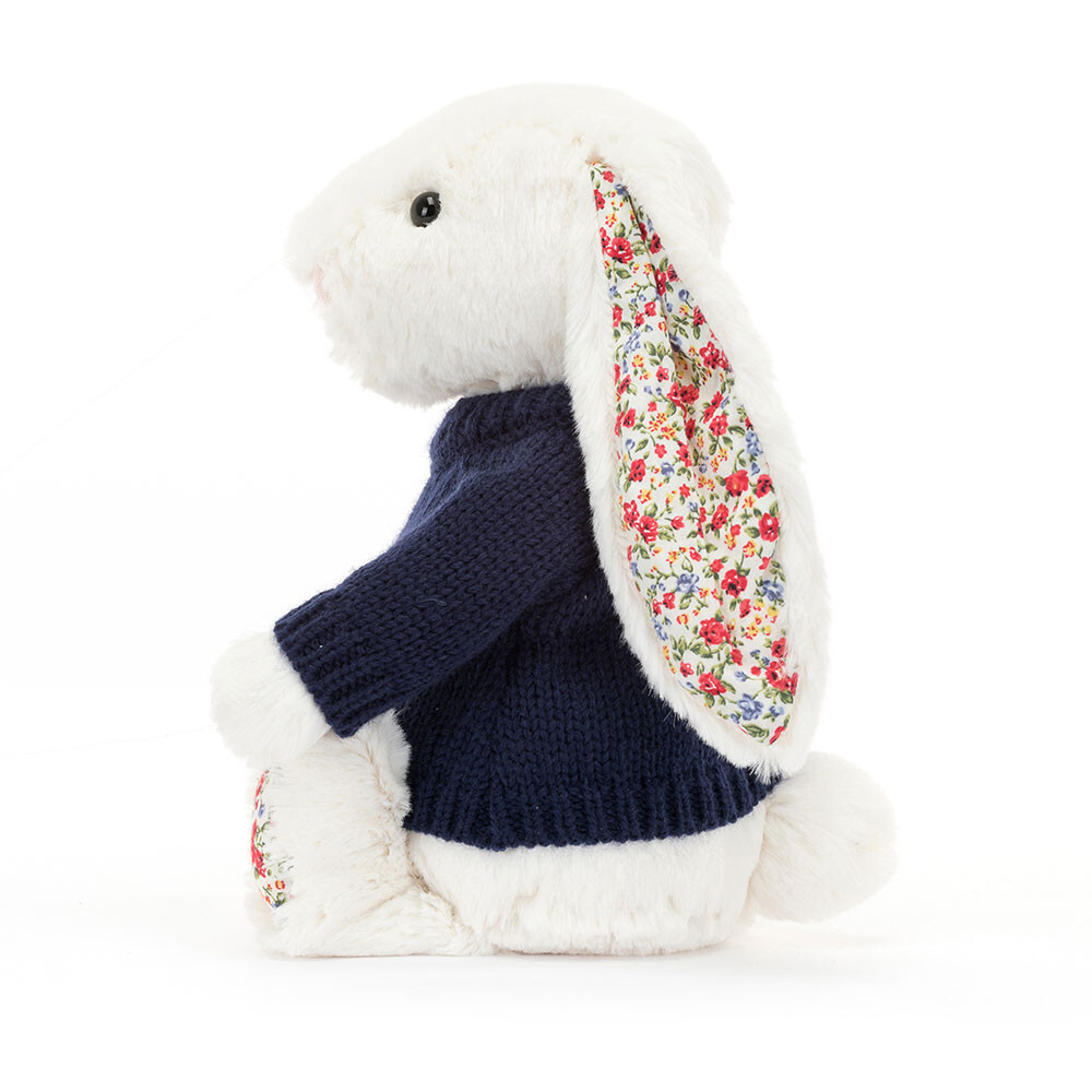 Blossom Cream Bunny With Personalised Navy Jumper 2