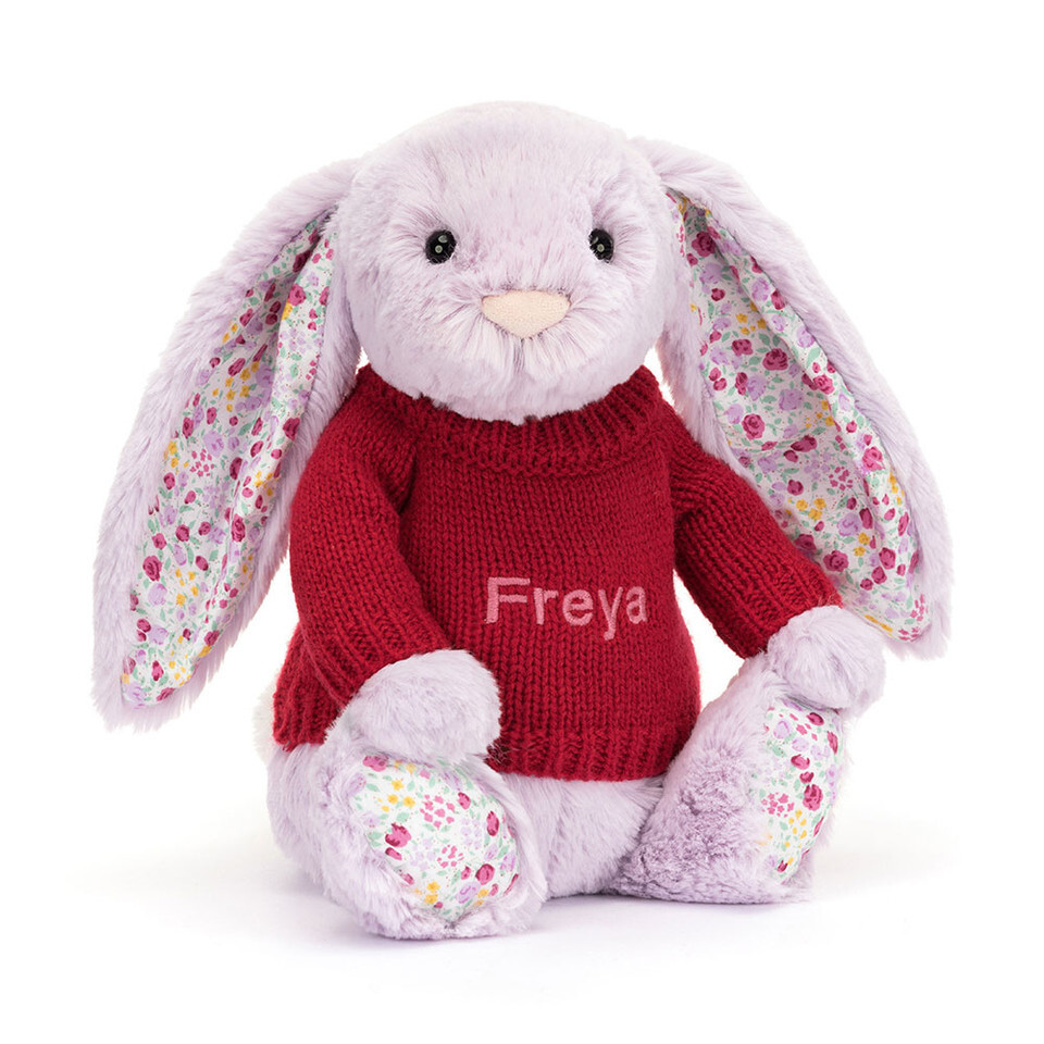 Blossom Jasmine Bunny With Personalised Red Jumper 1