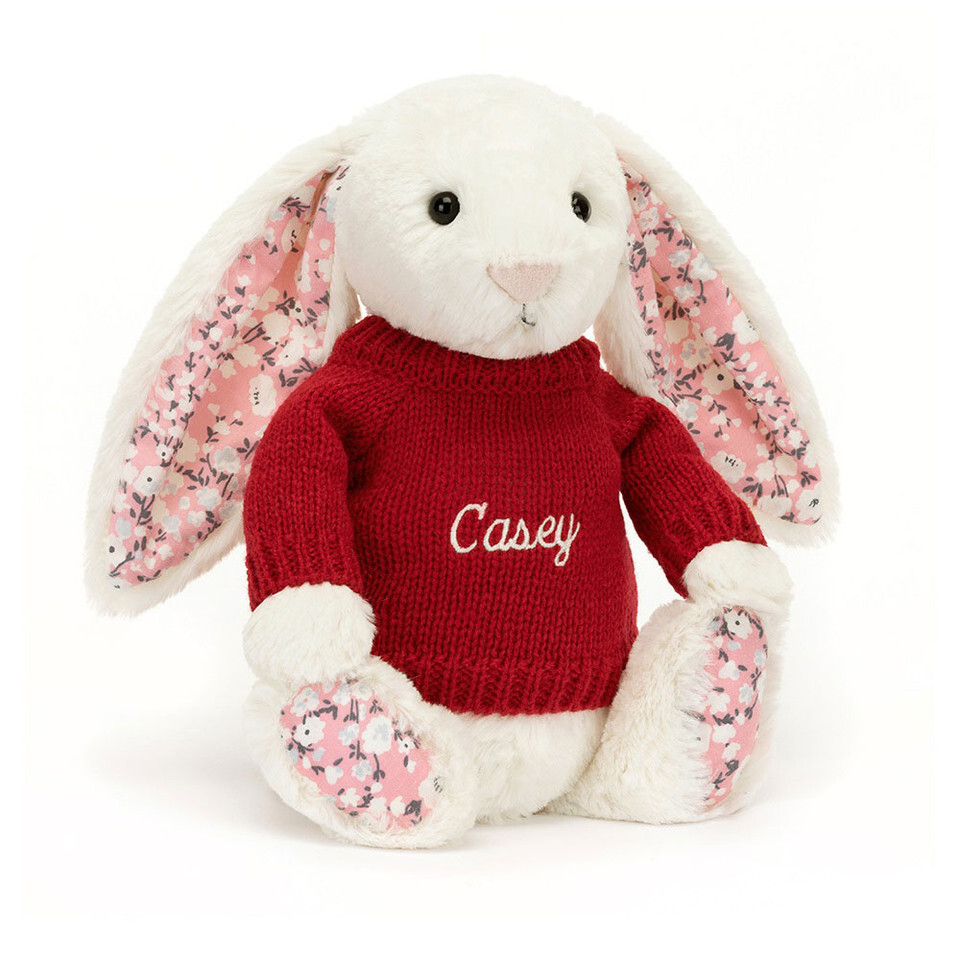 Blossom Cherry Bunny With Personalised Red Jumper 1