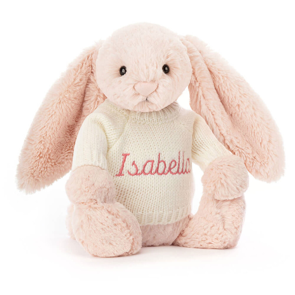 Bashful Blush Bunny With Personalised Cream Jumper 1