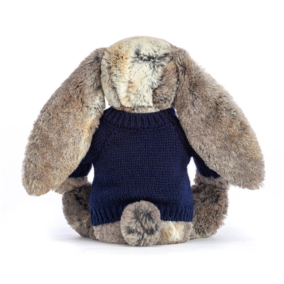 Bashful Cottontail Bunny With Personalised Navy Jumper 3