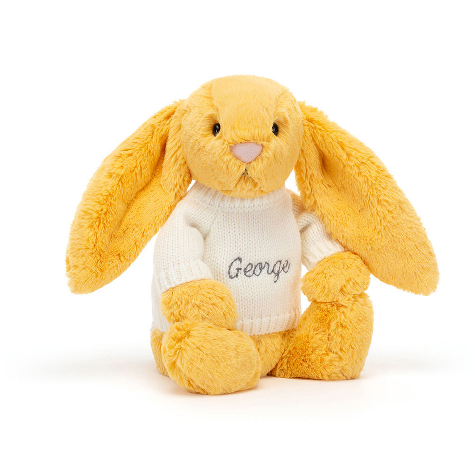 Bashful Sunshine Bunny With Personalised Cream Jumper 1