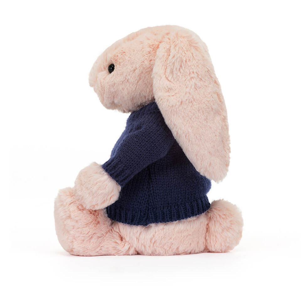 Bashful Blush Bunny With Personalised Navy Jumper 2