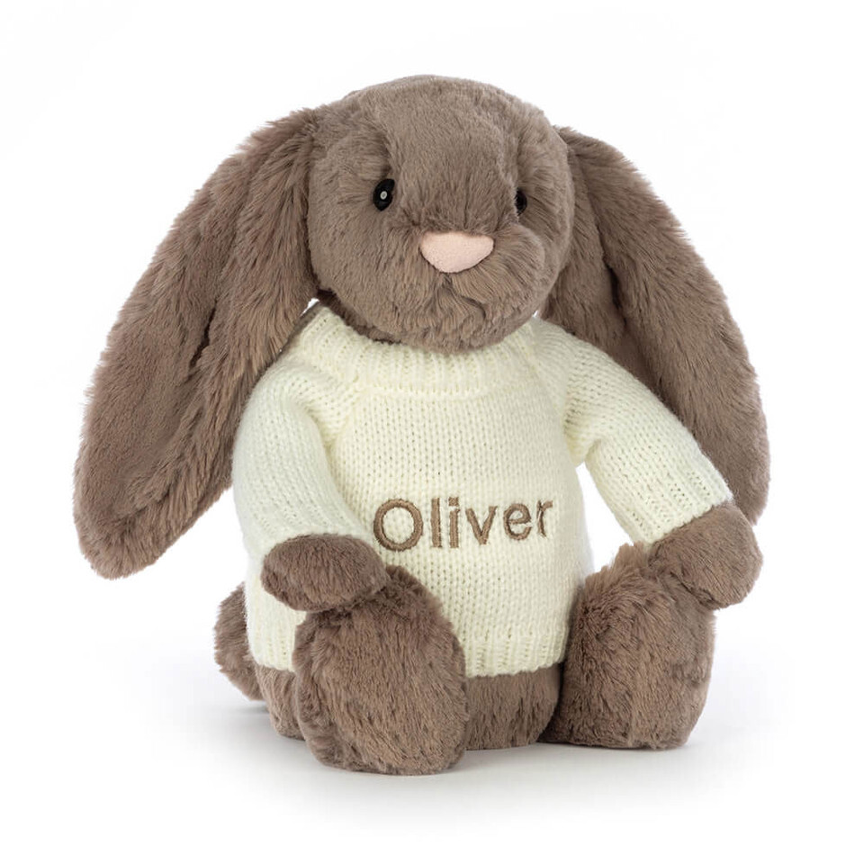 Bashful Truffle Bunny With Personalised Cream Jumper 1