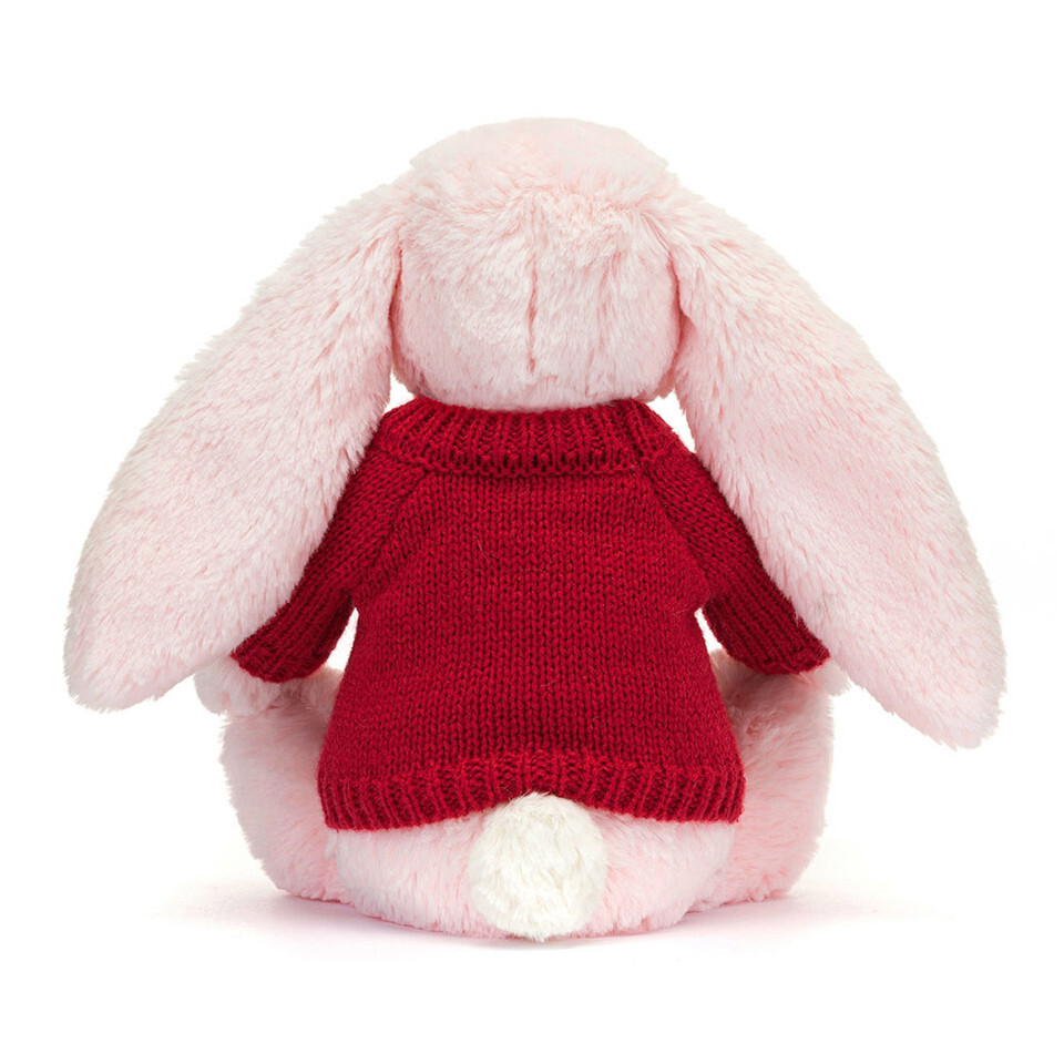 Bashful Pink Bunny With Personalised Red Jumper 3