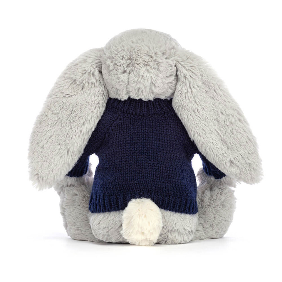 Bashful Shimmer Bunny With Personalised Navy Jumper 3