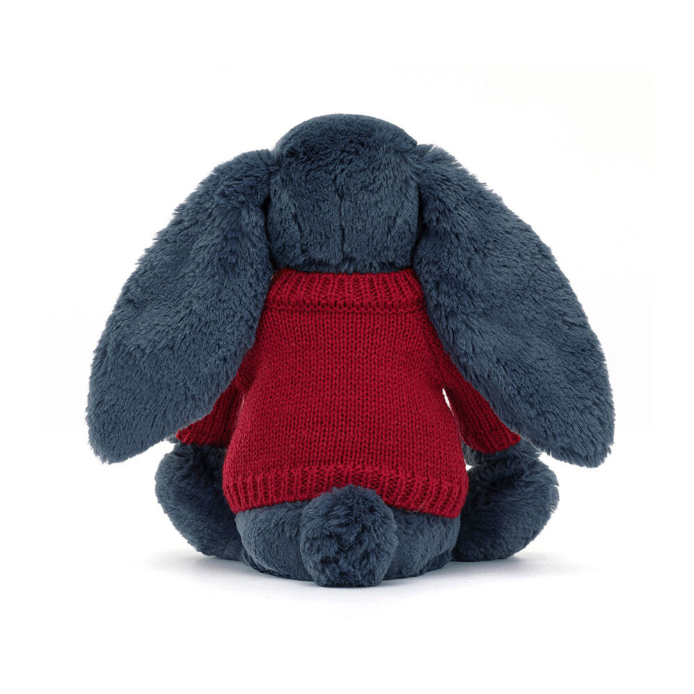 Bashful Navy Bunny With Personalised Red Jumper 3