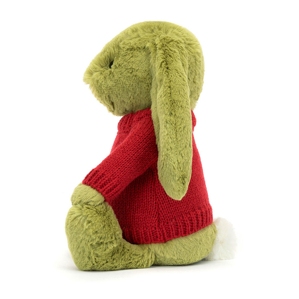 Bashful Moss Bunny With Personalised Red Jumper 2