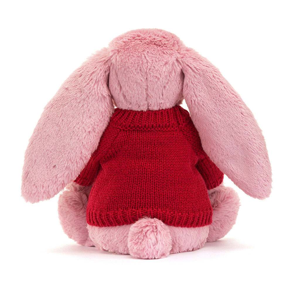 Bashful Tulip Pink Bunny With Personalised Red Jumper 3