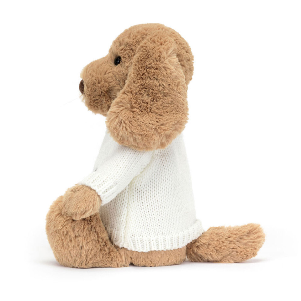 Bashful Toffee Puppy With Personalised Cream Jumper 2