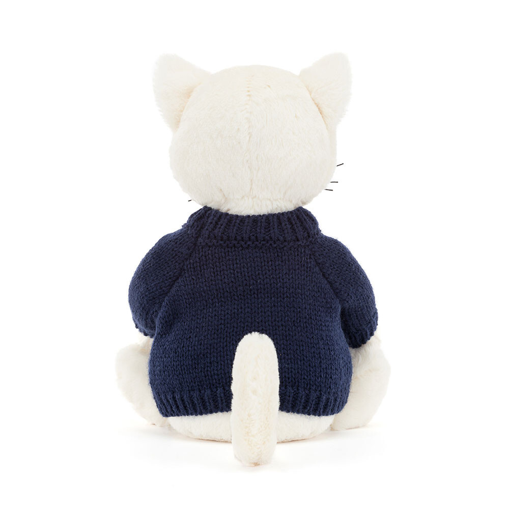 Bashful Cream Kitten With Personalised Navy Jumper 3