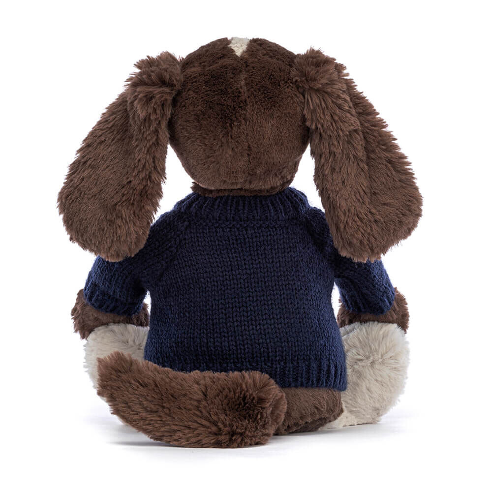 Bashful Fudge Puppy With Personalised Navy Jumper 3