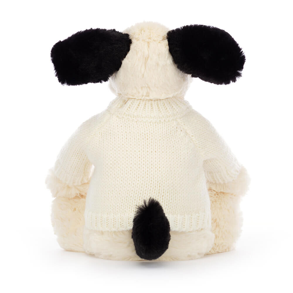 Bashful Black & Cream Puppy With Personalised Cream Jumper 3