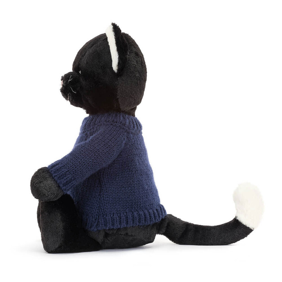 Bashful Black Kitten With Personalised Navy Jumper 2