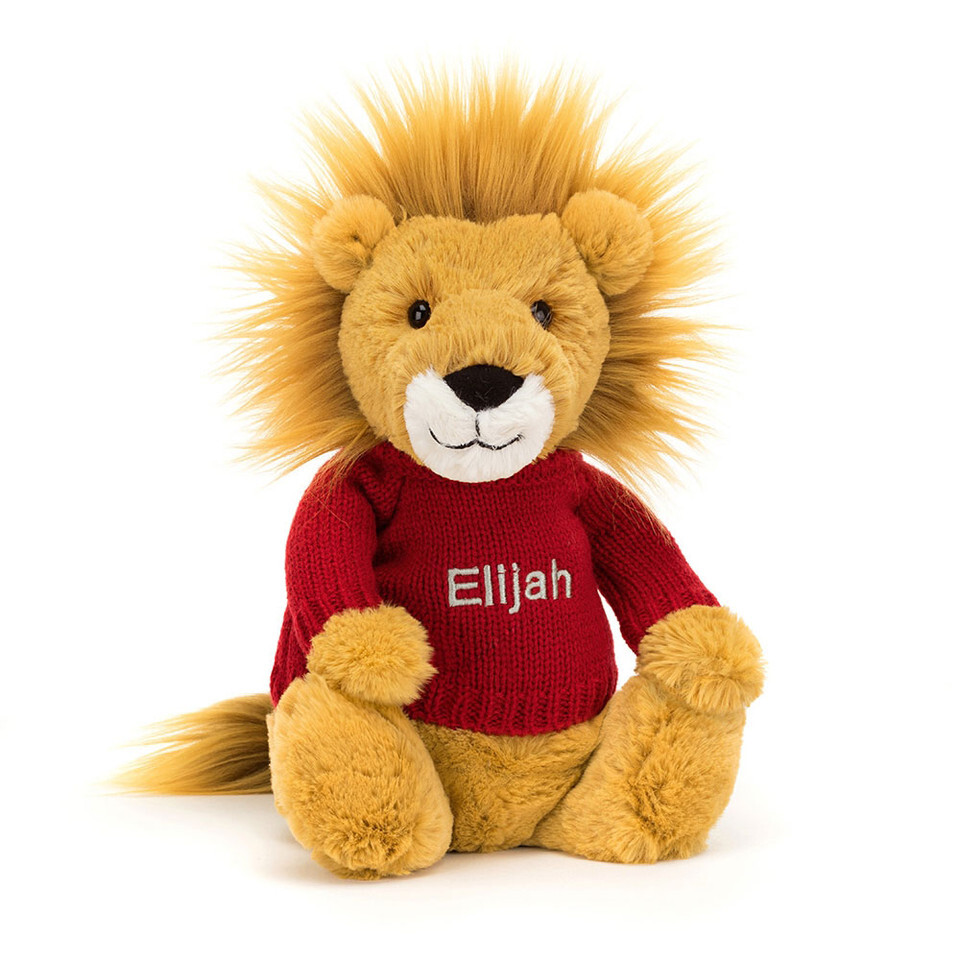 Bashful Lion With Personalised Red Jumper 1