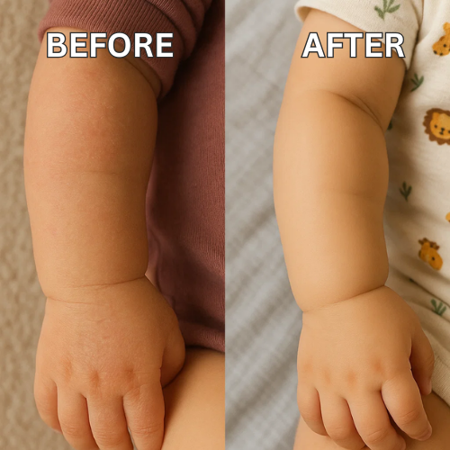before and after baby arm showing smoother and healthier skin after using dr.SK Anak Wash