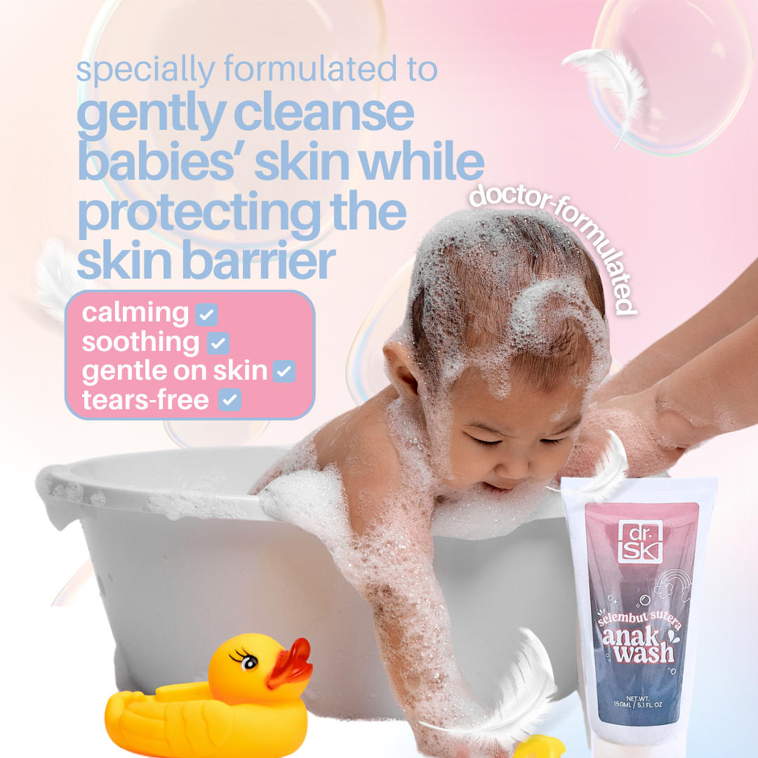 baby bathing with dr.SK Selembut Sutera Anak Wash tears free soothing cleanser for delicate skin