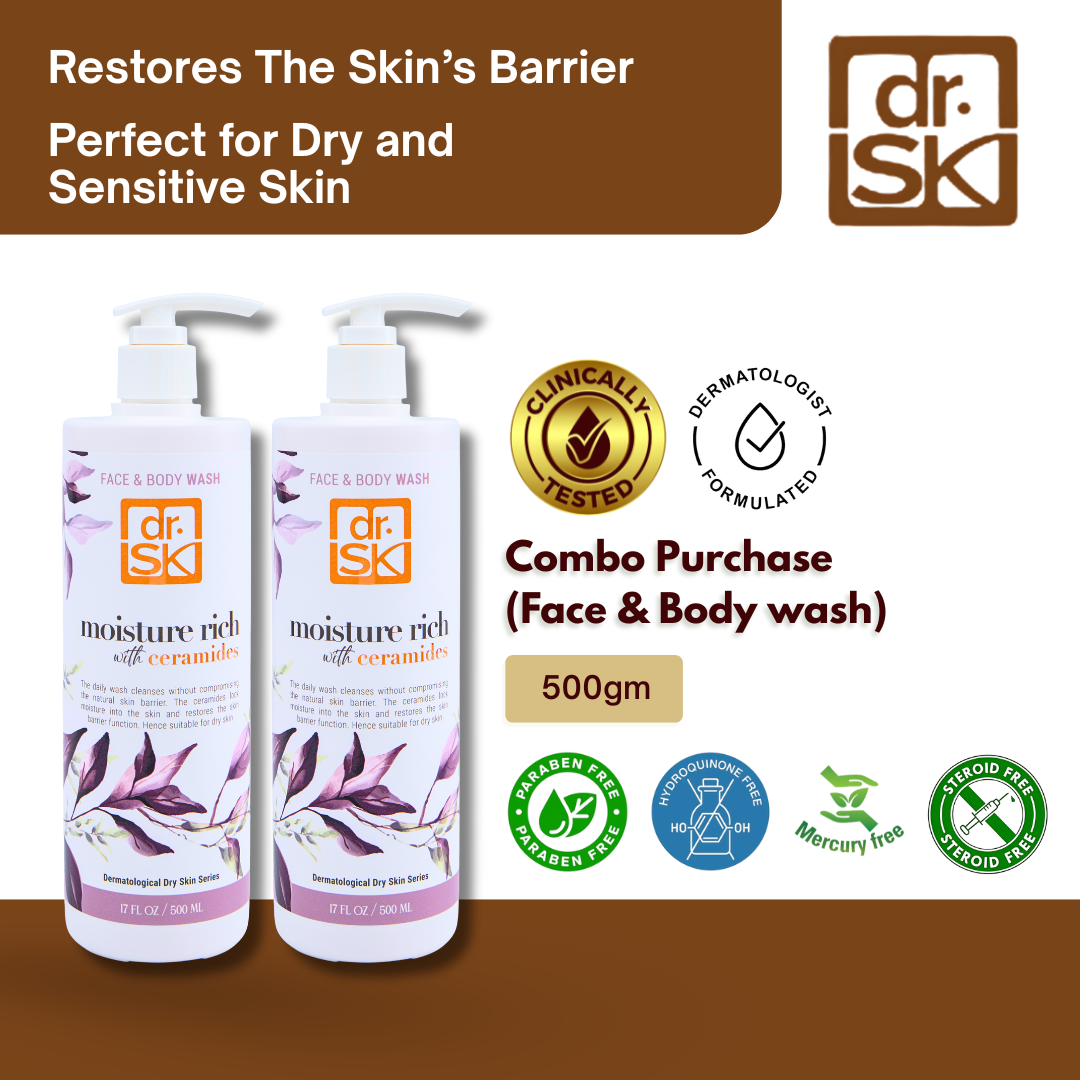 dr.SK Moisture Rich Face and Body Wash with Ceramides combo pack 500ml nourishes dry skin and restores barrier