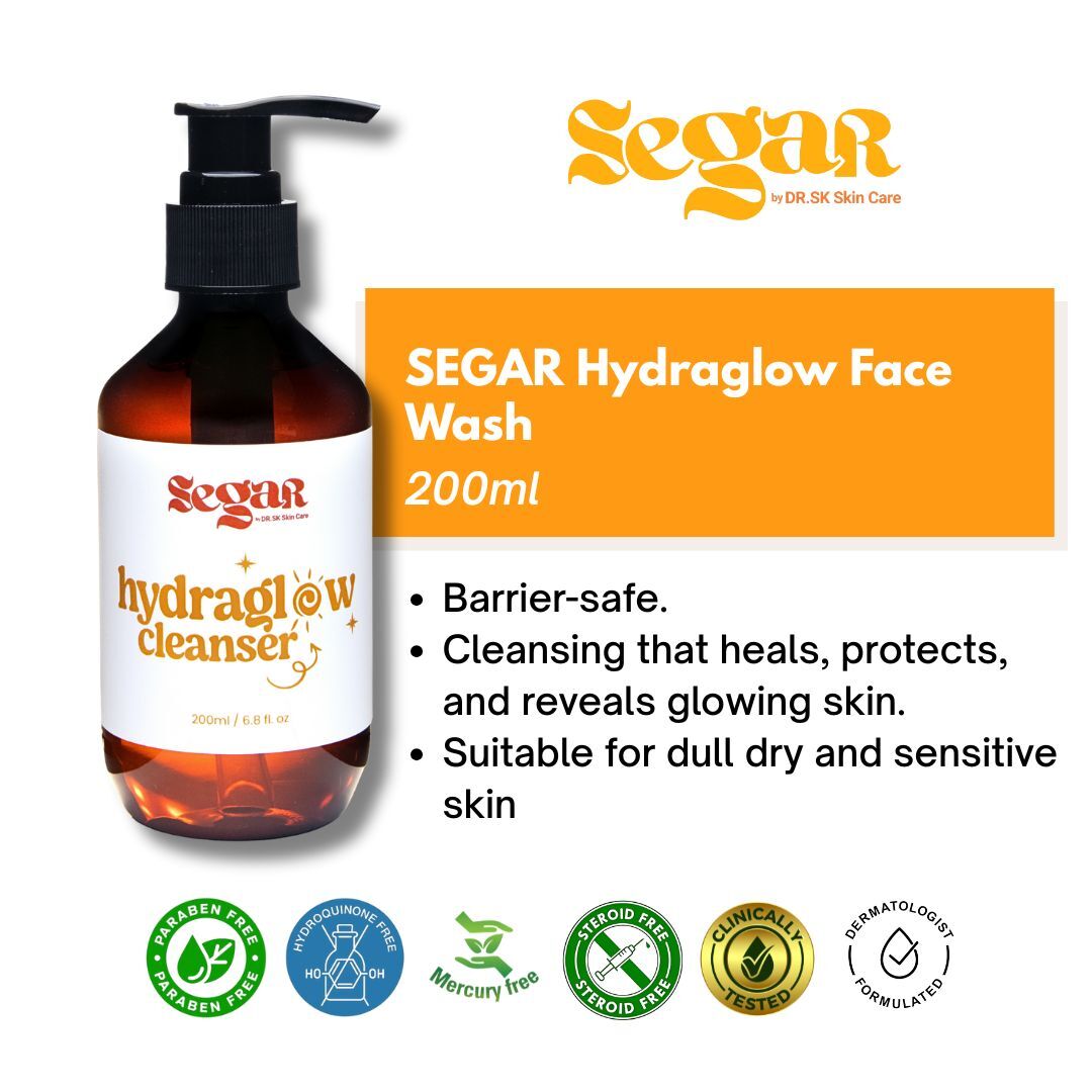 SEGAR Hydraglow Face Wash ingredients Allantoin Lactic Acid Betaine to soothe exfoliate and hydrate sensitive skin