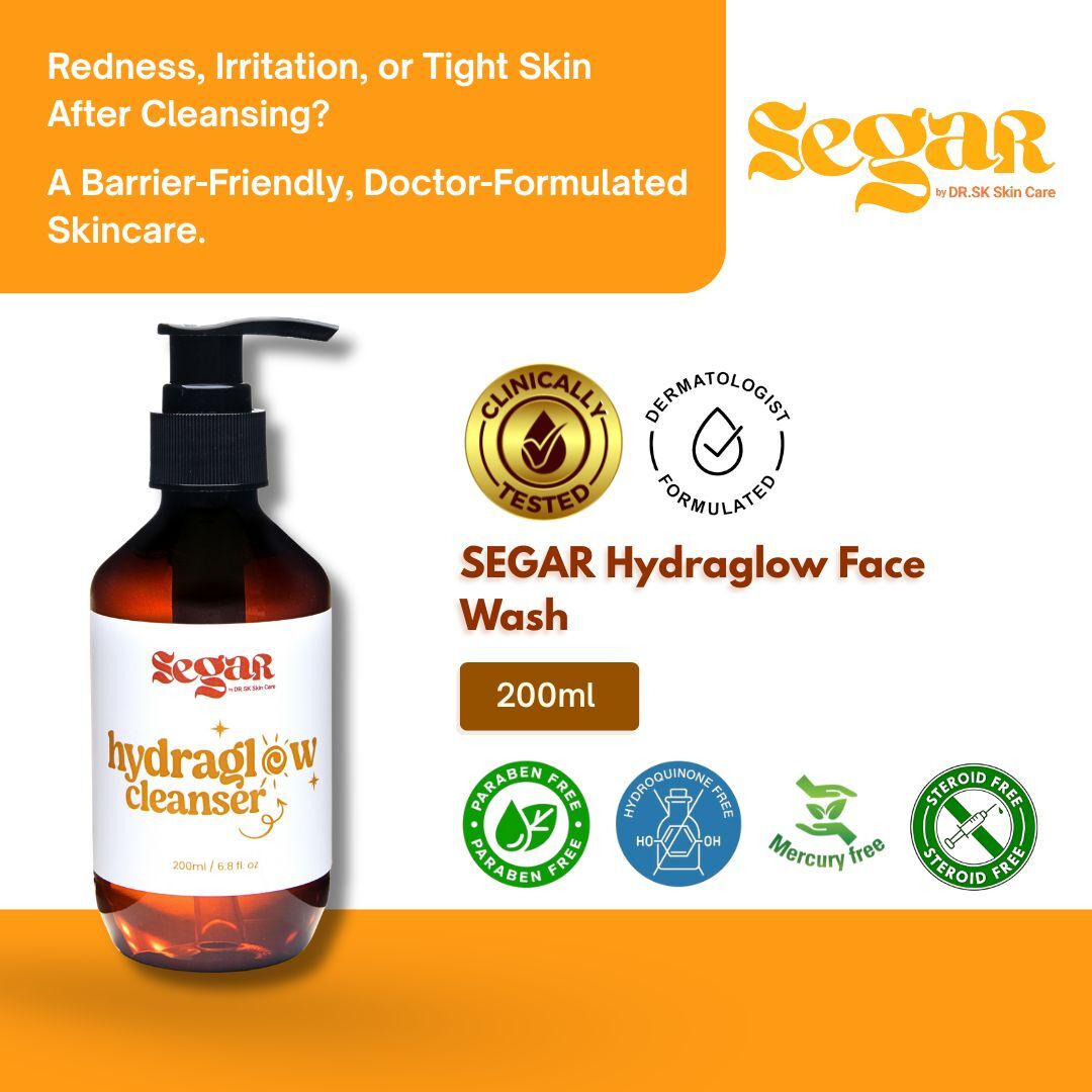 SEGAR Hydraglow Face Wash 200ml dermatologist formulated and clinically tested for redness and irritation
