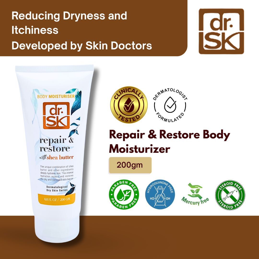 dr.SK Repair and Restore Body Moisturiser with Shea Butter 200g reduces dryness and itchiness dermatologist developed clinically tested