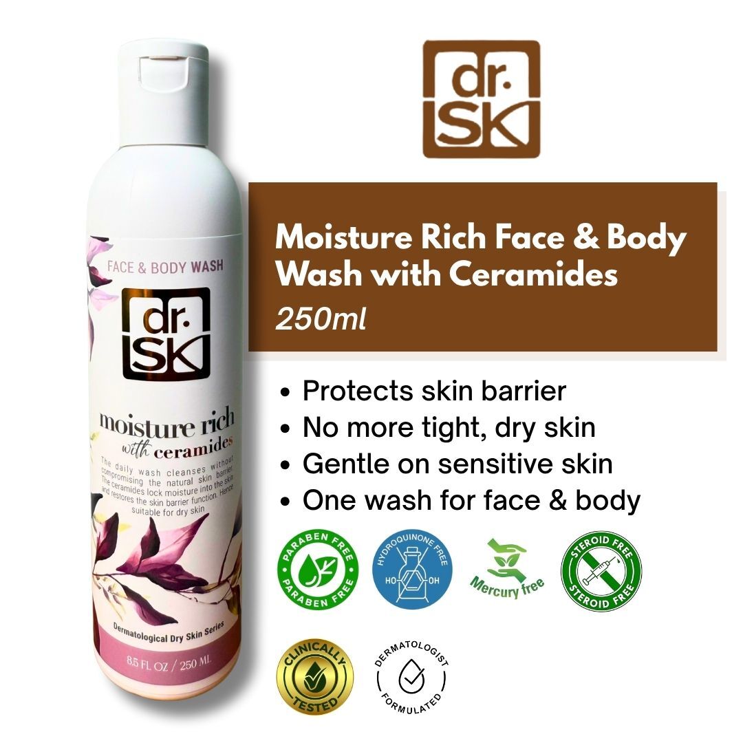 dr.SK Moisture Rich Face and Body Wash with Ceramides 250ml gentle cleanser for dry tight and sensitive skin