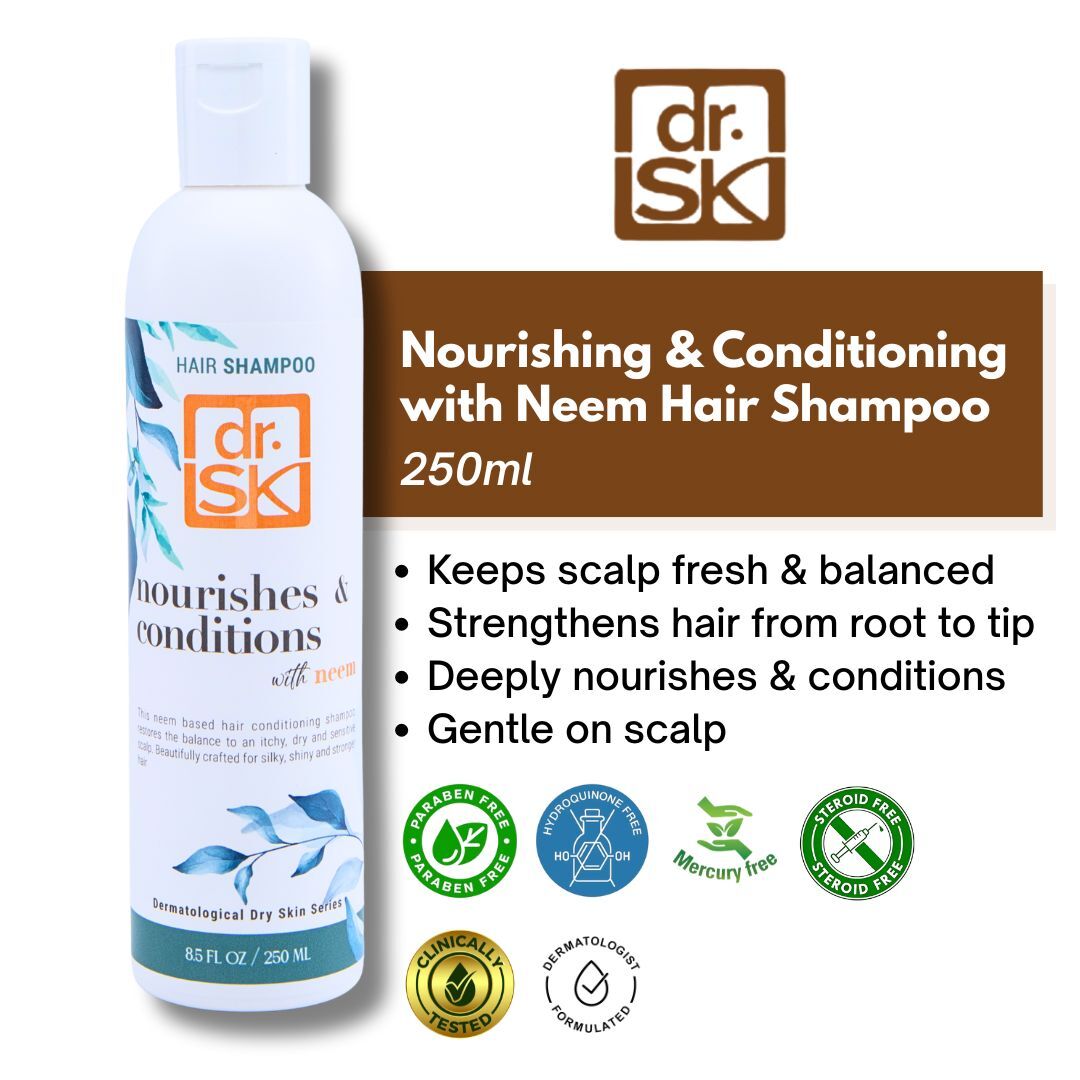 dr.SK Nourishing and Conditioning Neem Hair Shampoo 250ml gentle on scalp reduces dryness and strengthens from root to tip