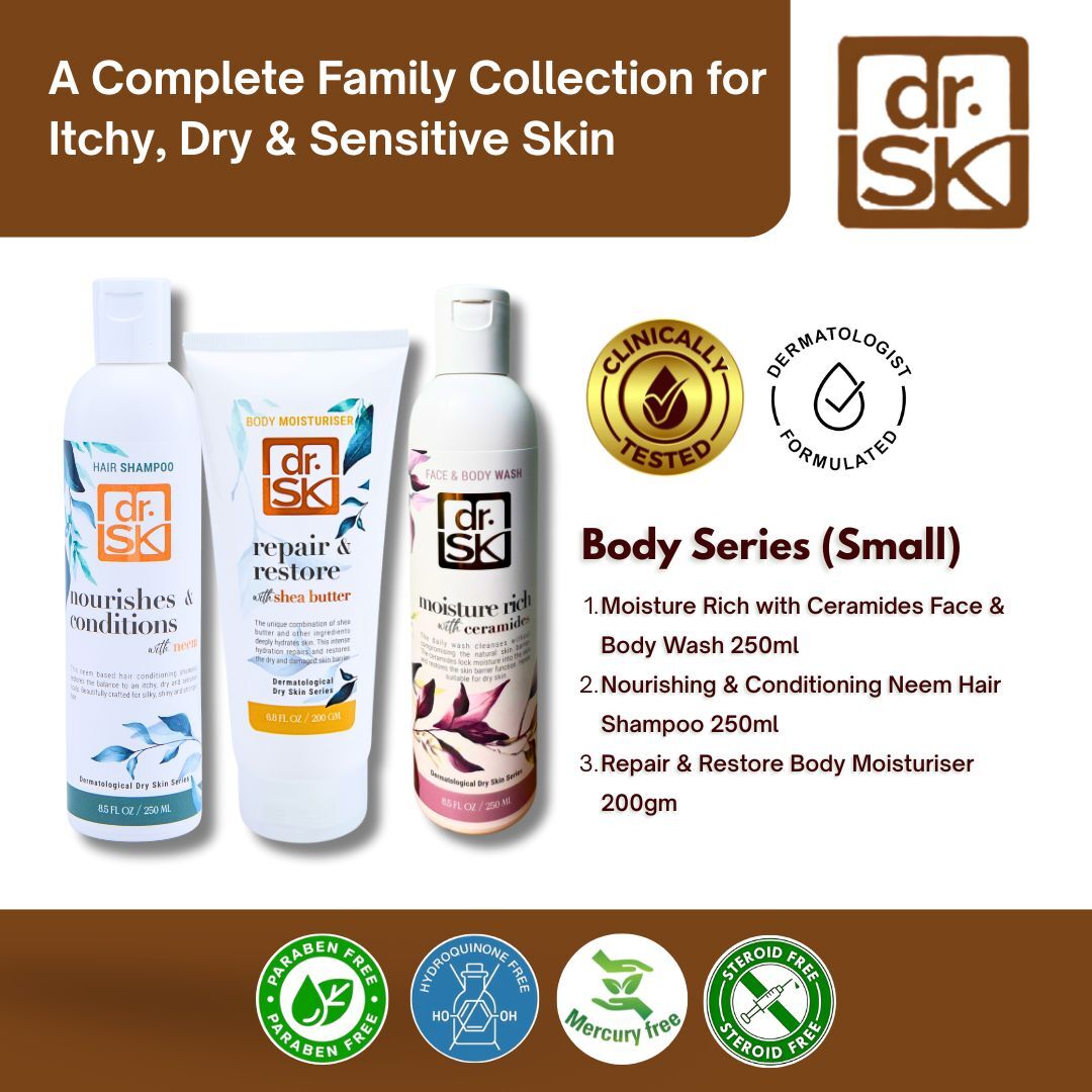 dr.SK Body Series Small Set 250ml collection for itchy dry and sensitive skin with dermatologist tested formulas