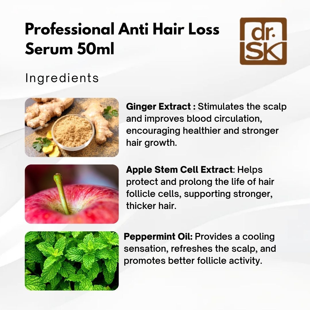 dr.SK Anti Hair Loss Serum ingredients Ginger Extract Apple Stem Cell Extract Peppermint Oil for hair growth