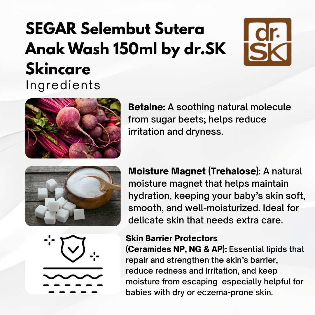 dr.SK Anak Wash ingredients Betaine Trehalose Ceramide NP NG AP to hydrate and protect baby skin