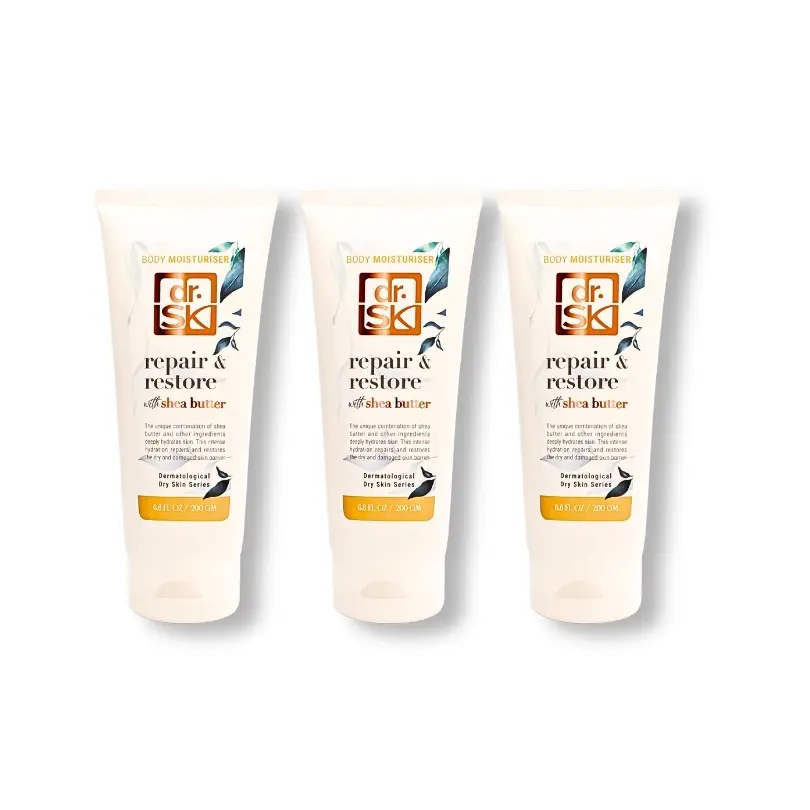 dr.SK Repair and Restore Body Moisturiser with Shea Butter 200g bundle of three for dry sensitive skin deeply hydrates and restores