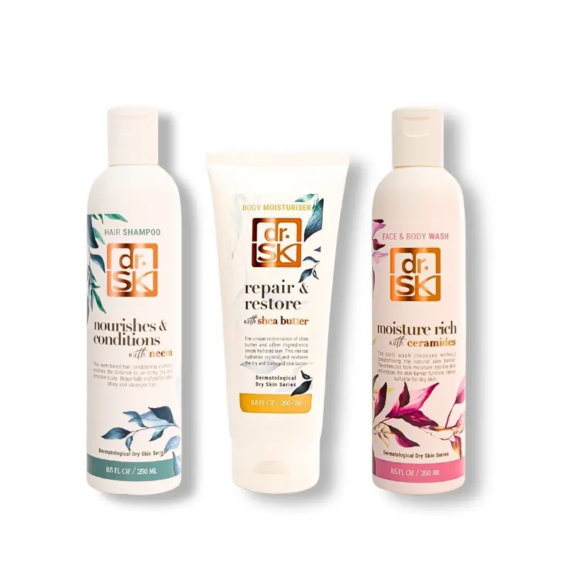 dr.SK Body Series Small with Neem Shampoo, Shea Butter Moisturiser and Ceramide Face and Body Wash for sensitive dry skin