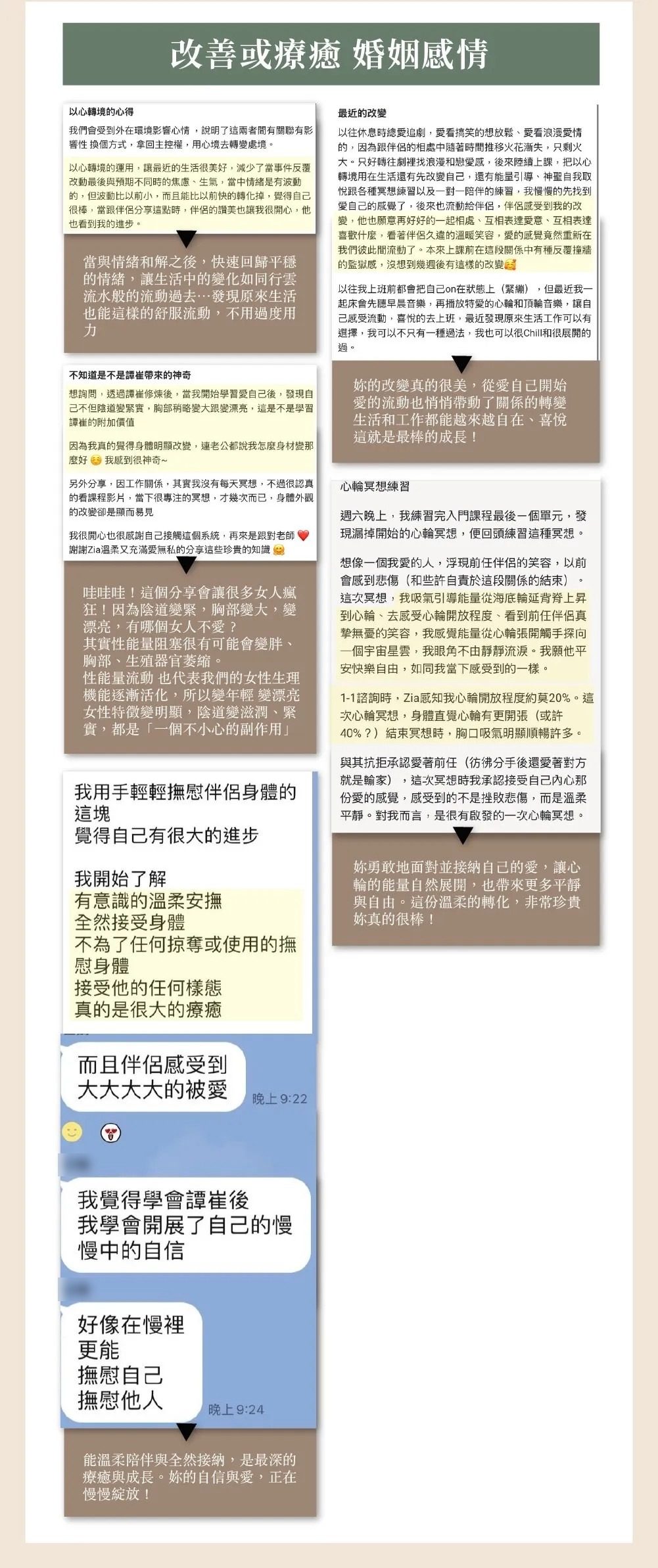 學員回饋截圖：改善或療癒・婚姻與感情
