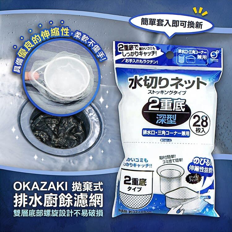 廚房清潔救星！OKAZAKI 拋棄式排水廚餘濾網，輕鬆解決流理台堵塞問題