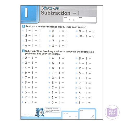 Kumon Speed Accuracy Subtraction Junior Page