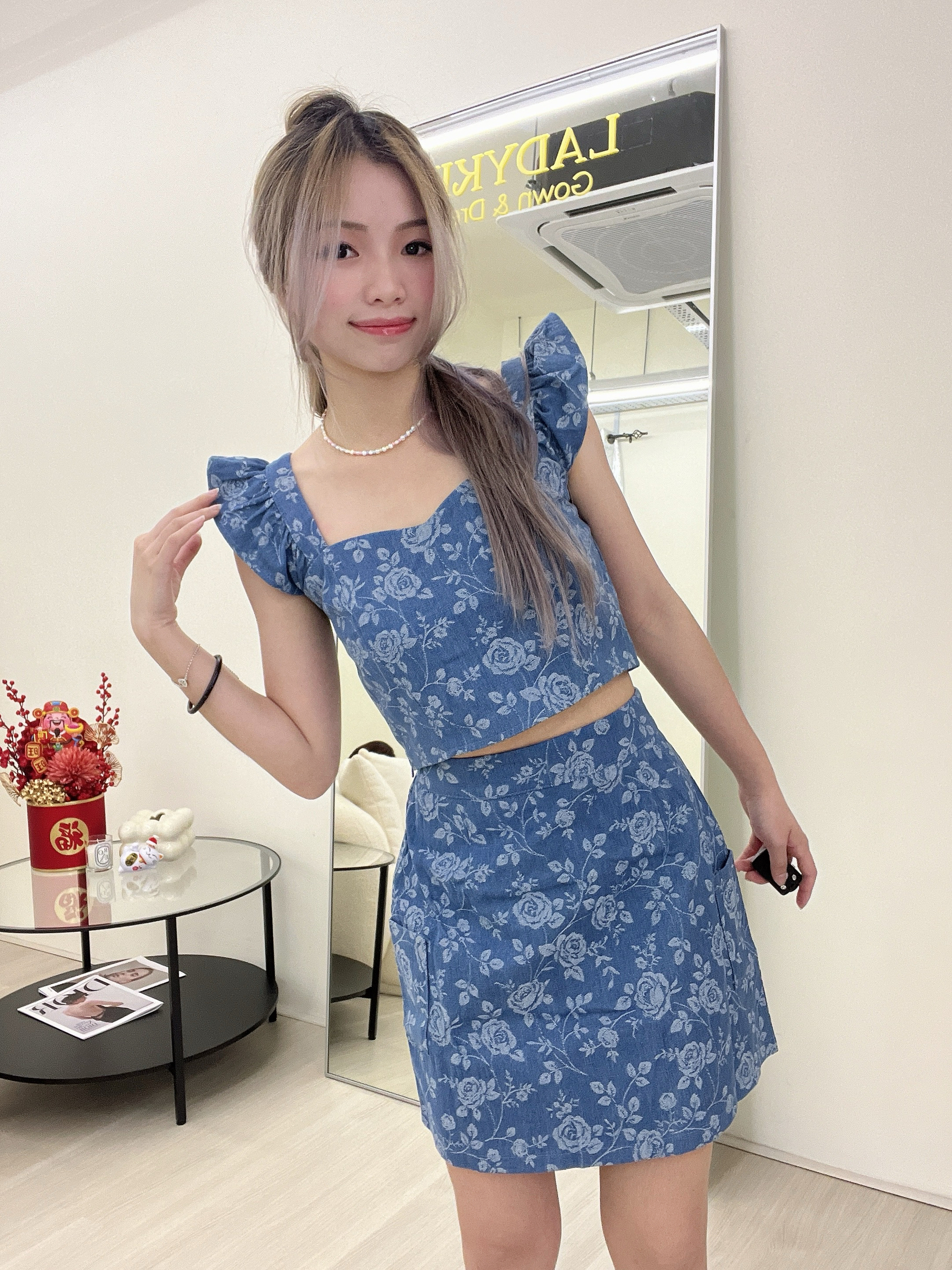 light blue butterfly top