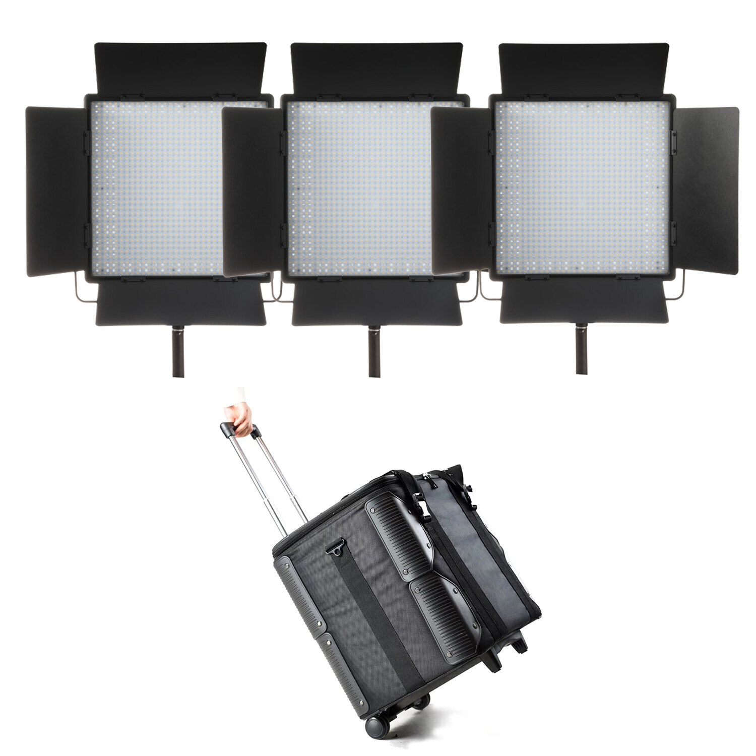 Godox LED1000Bi II Bi-Color DMX LED 3 Light with CB-10 Trolley Godox LED1000Bi II Bi-Color DMX LED 3 Light with CB-10 Trolley