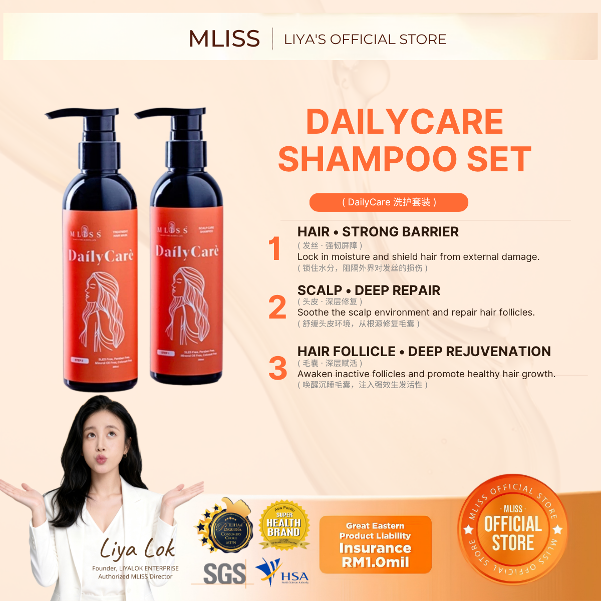 MLISS DailyCare 洗頭水髮膜套裝 - 每日頭皮養護防斷髮專用