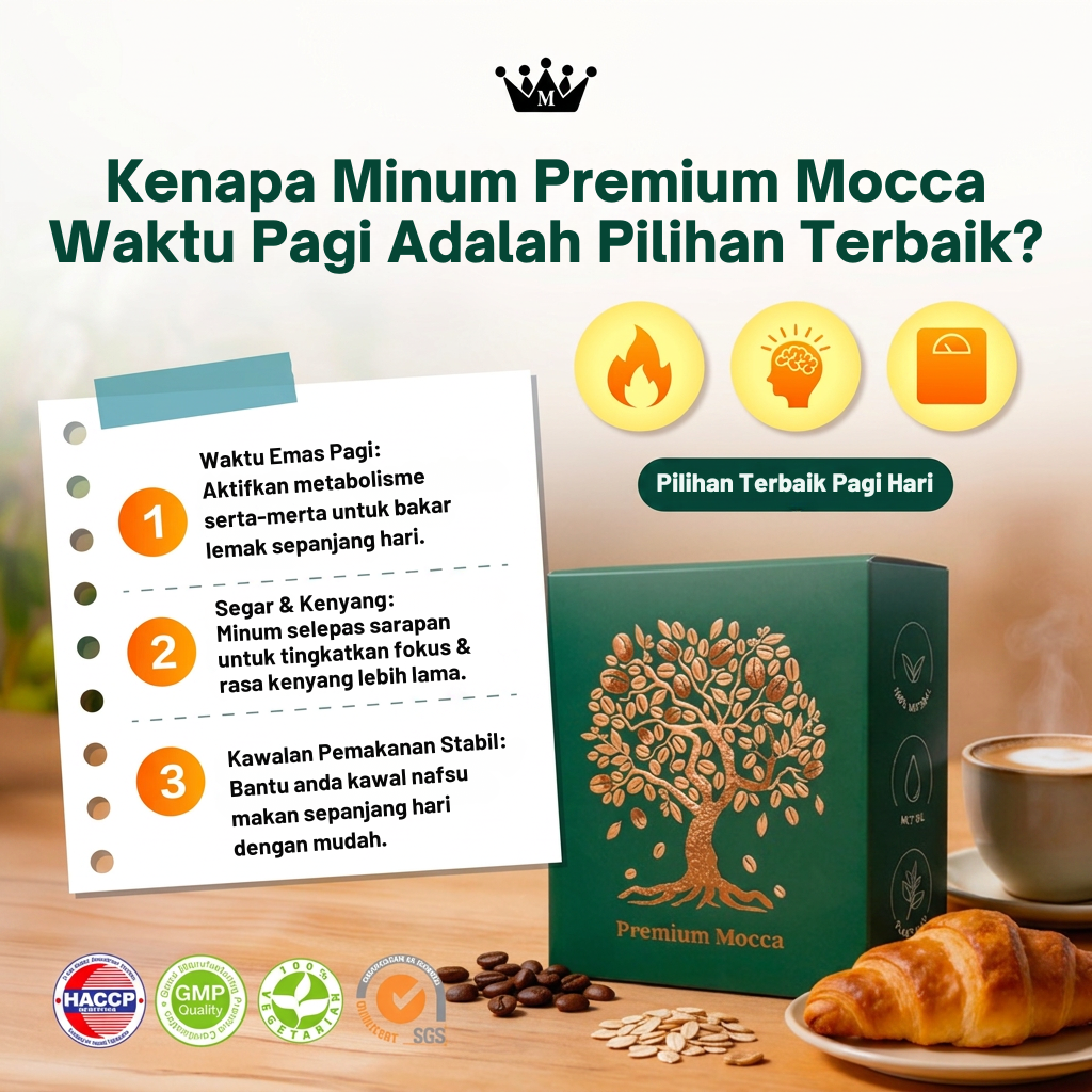 Kenapa minum Premium Mocca pada waktu pagi? Kebaikan kopi kurus