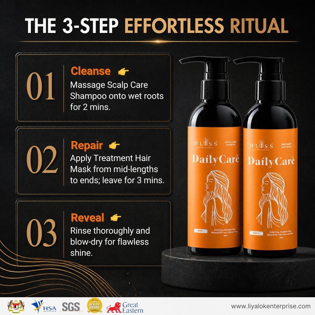 MLISS effortless 3-step professional home salon hair care routine guide