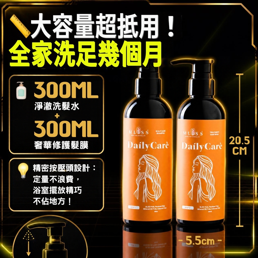 MLISS 300ml 大容量洗髮水與髮膜規格參數與CP值說明