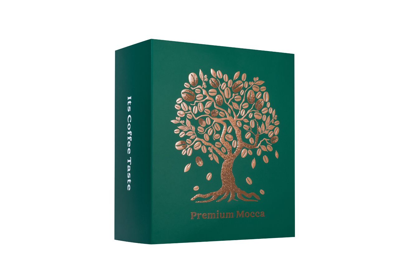 Magic Mocca premium weight loss coffee packaging with a sachet, featuring the brand's signature tree logo.