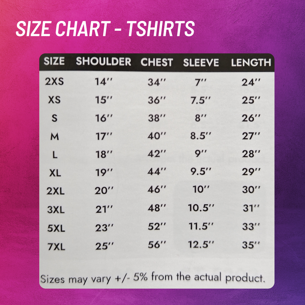 Size Chart - T-Shirts