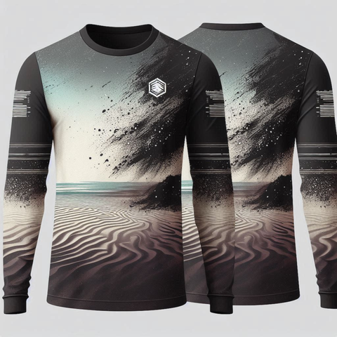 Design a long sleeve shirt featuring a gradient color scheme that transitions from dark grey