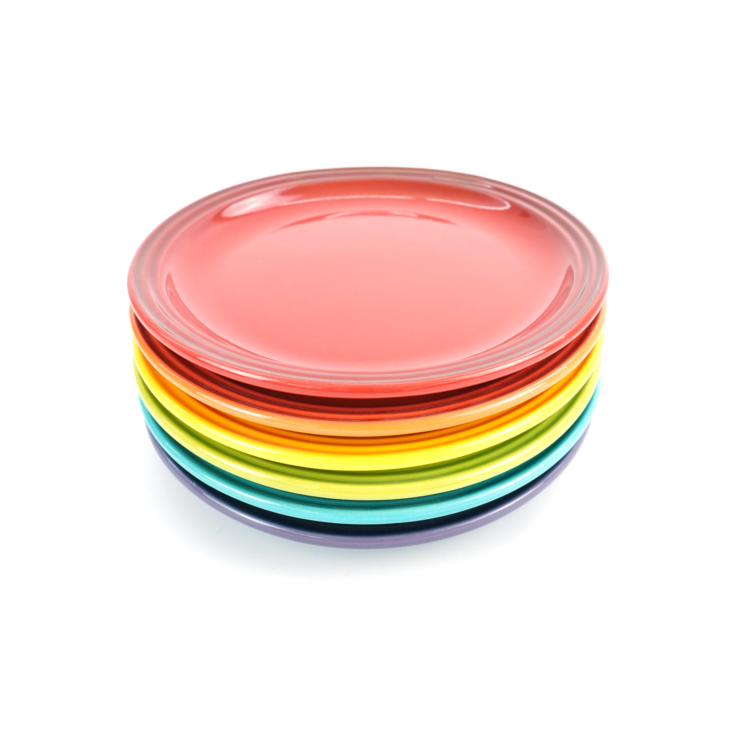 彩虹六色圓盤禮盒-18cm｜浮雕瓷質可微波烤箱，防滑耐用｜家庭早餐與