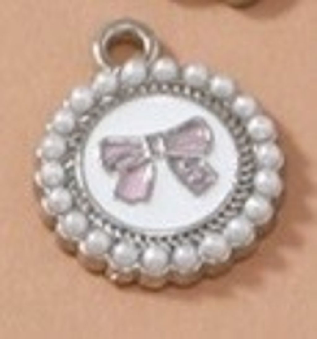 HJ-074珍珠白底粉蝴蝶結