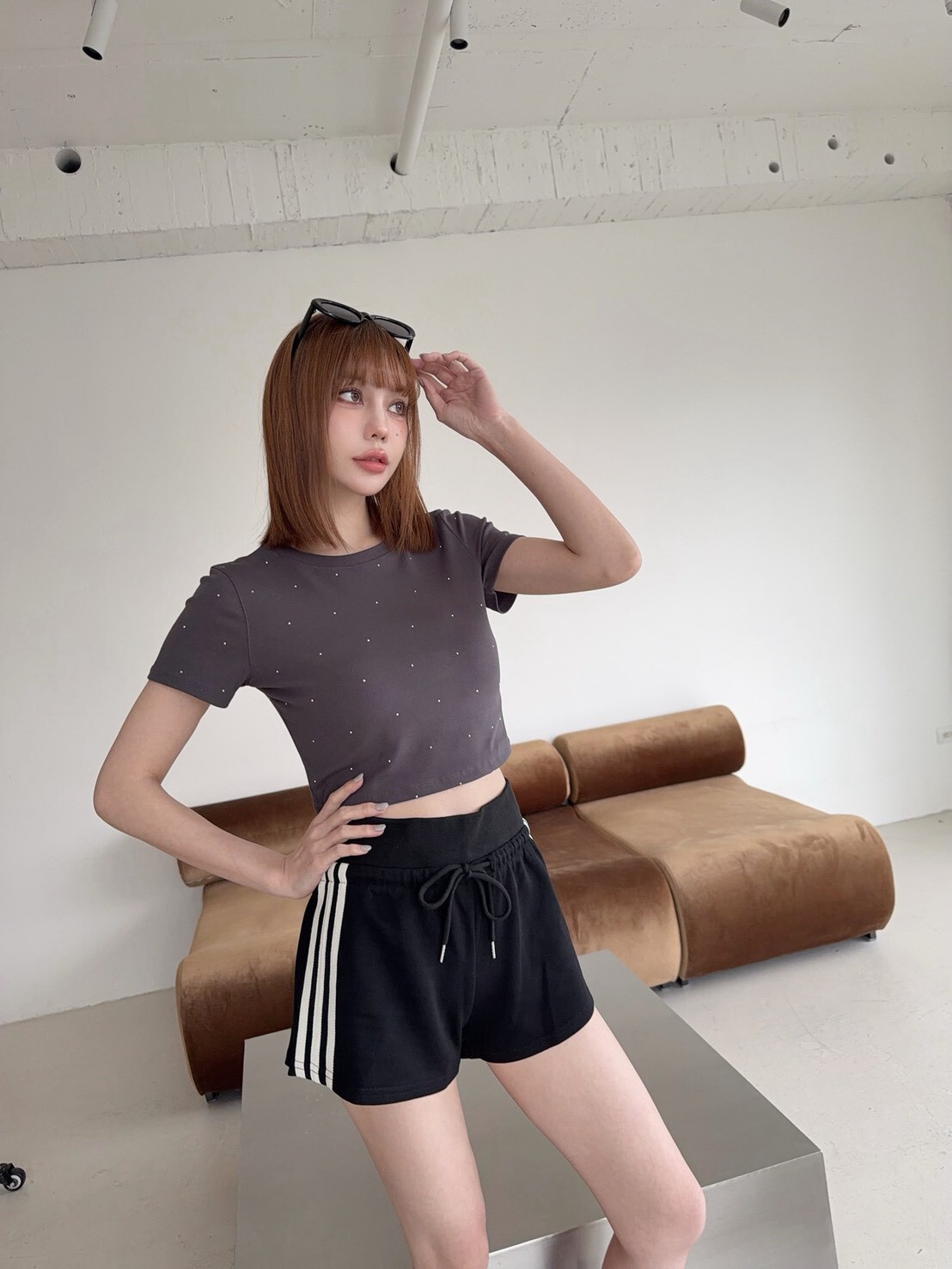 3032休閒側邊條抽繩棉短褲 (4)