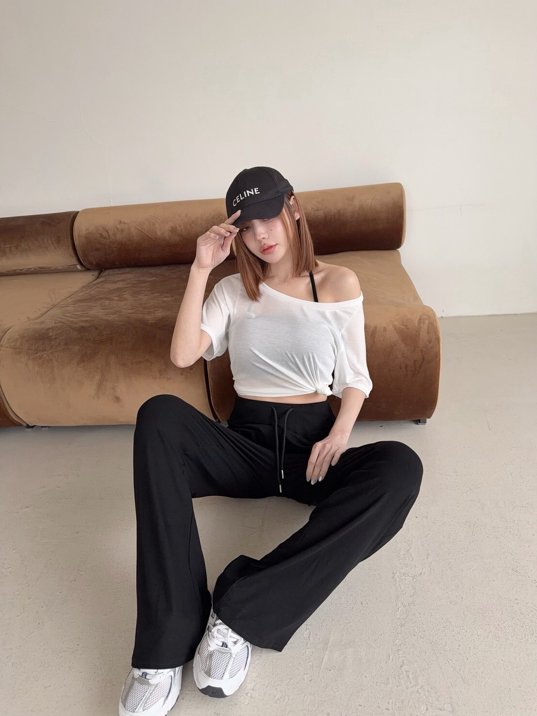 6051鬆弛感繞脖背心+抽繩長褲+外衣三件套 (8)