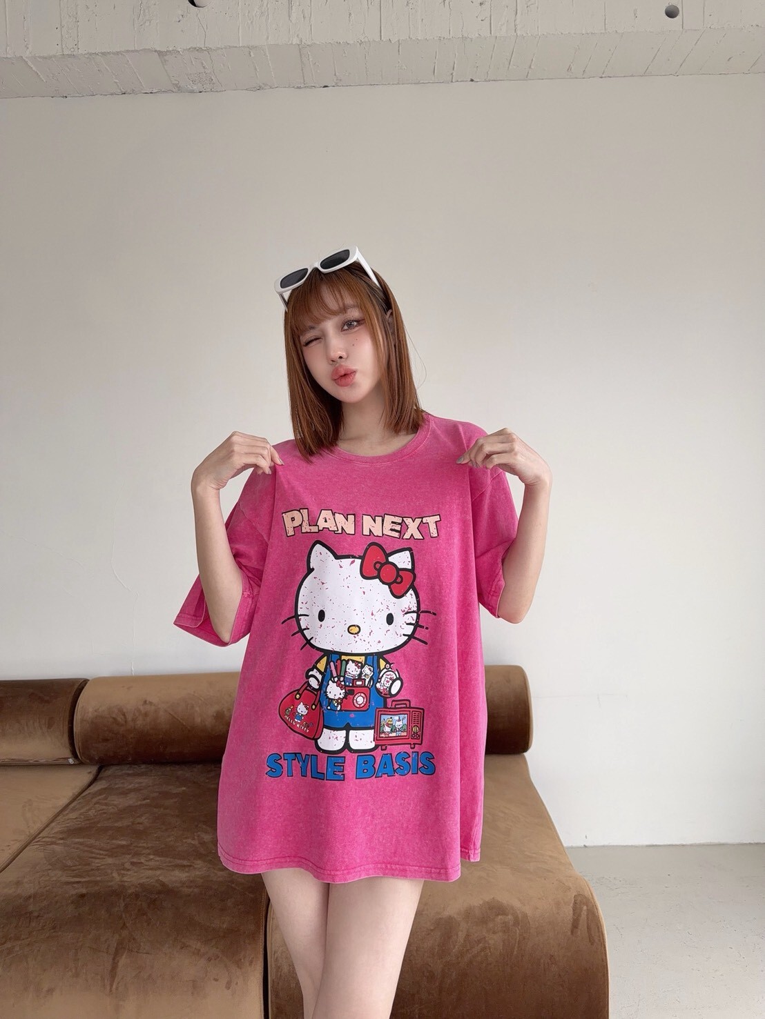 314巨Q kitty印花水洗長版T (2)