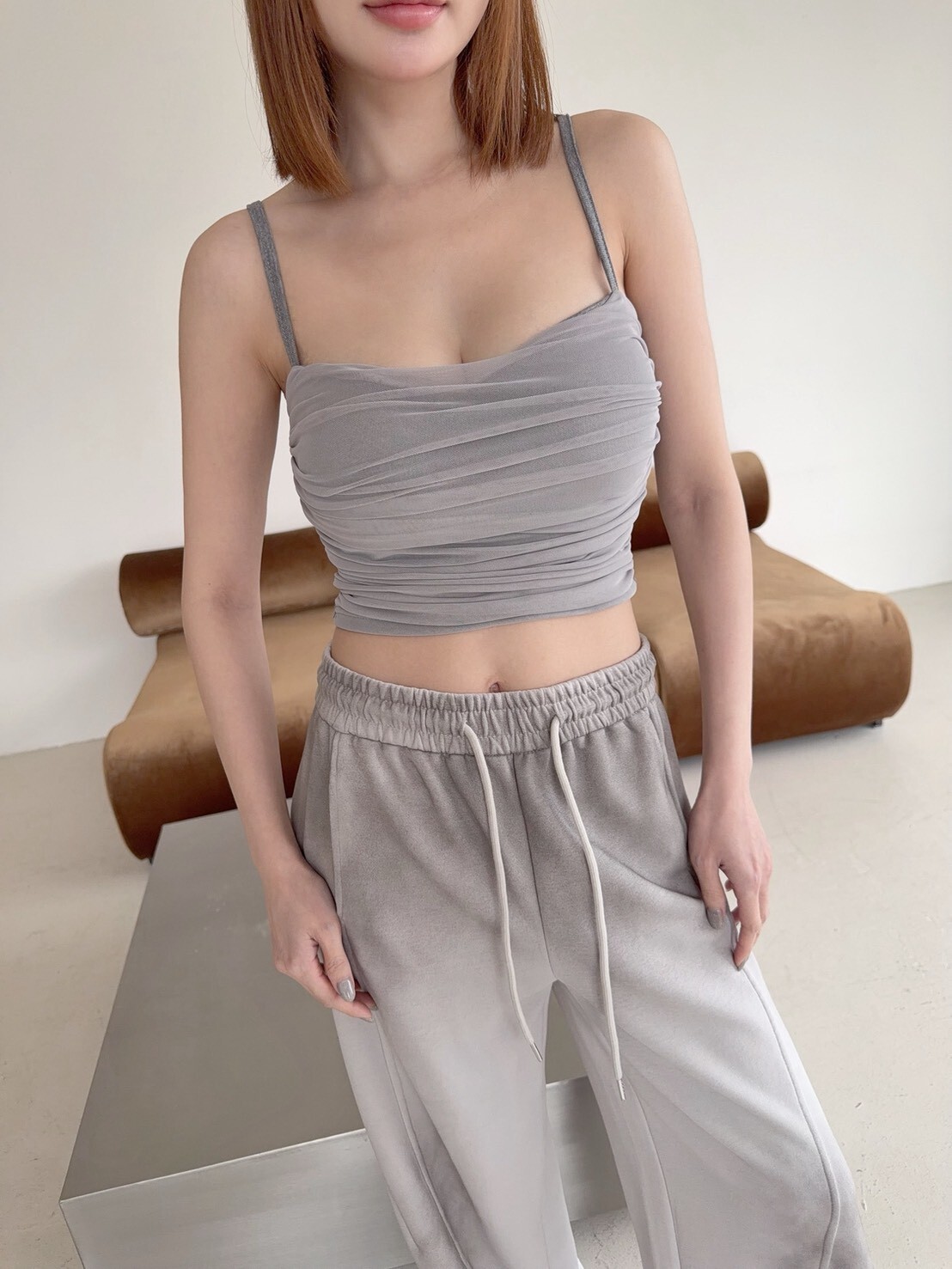1233訂製款-細肩桃心領抓皺網紗bra top (7)